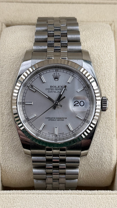 2017 Rolex Date-Just 36 Silver Stick 116234 (Watch,Card,Box and Booklets)