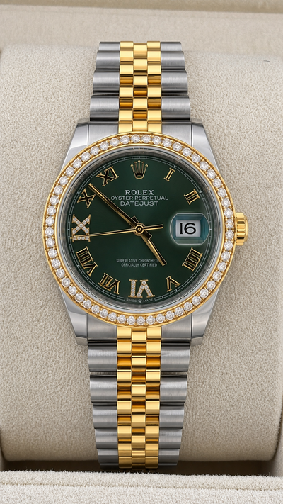 2026 Rolex Date-Just 36 Two Tone Green Roman Dial 126283RBR (Watch,Card,WT Box & Booklets)