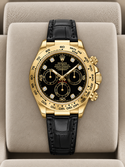 2005 Rolex Daytona Black Diamond Dial 116518 (Watch + Papers + WT + Factory Leather Straps)