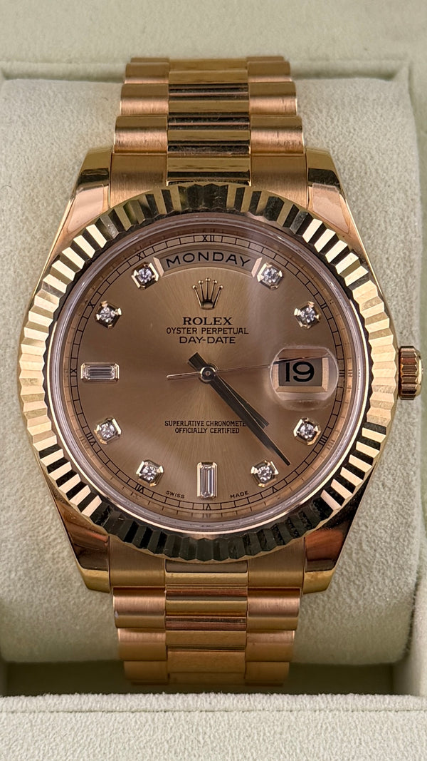 2014 Rolex Day-Date 41 Champagne Diamond Dial 218238 (Watch,Card,Wt,Box & Booklets)