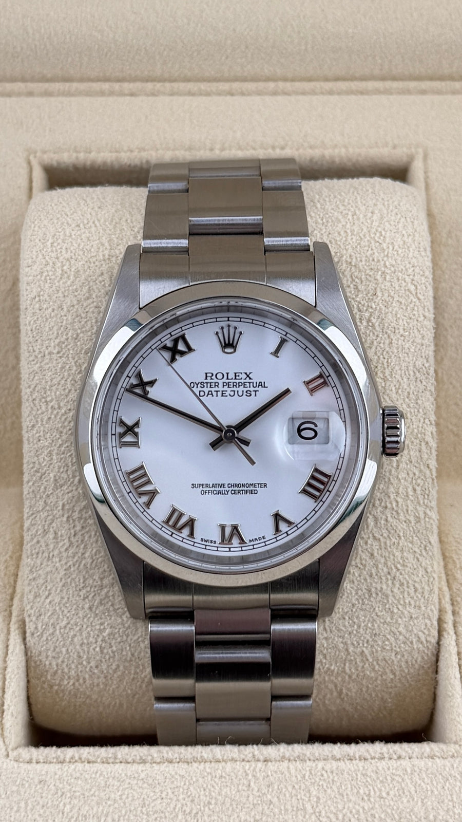 2003 Rolex Date-Just 36 White Roman 16200 (Watch,Box & Booklets) - Image 1