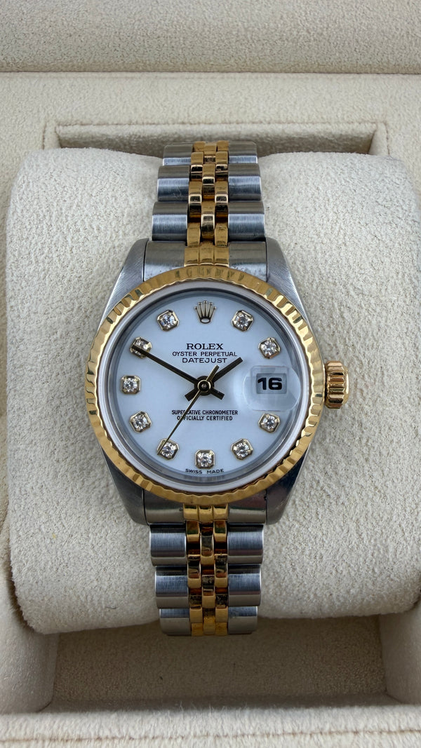 1987 Rolex Date-Just 26 White Diamond Dial 69173 (Watch,Box)