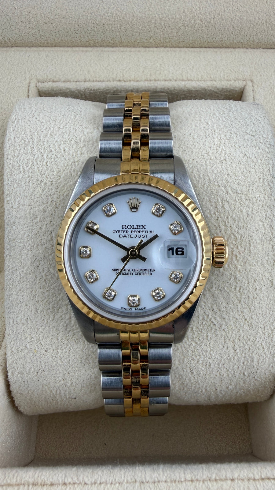 1987 Rolex Date-Just 26 White Diamond Dial 69173 (Watch,Box) - Image 1