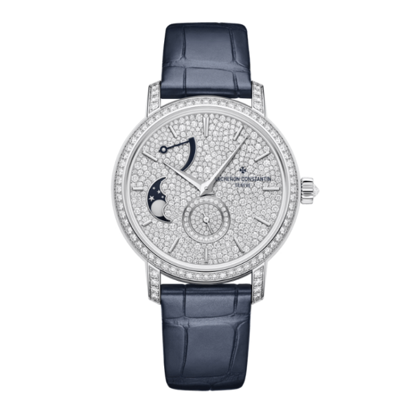 Vacheron Constantin Traditionnelle Moon Phase Diamond Pave Alligator Leather 37.5mm