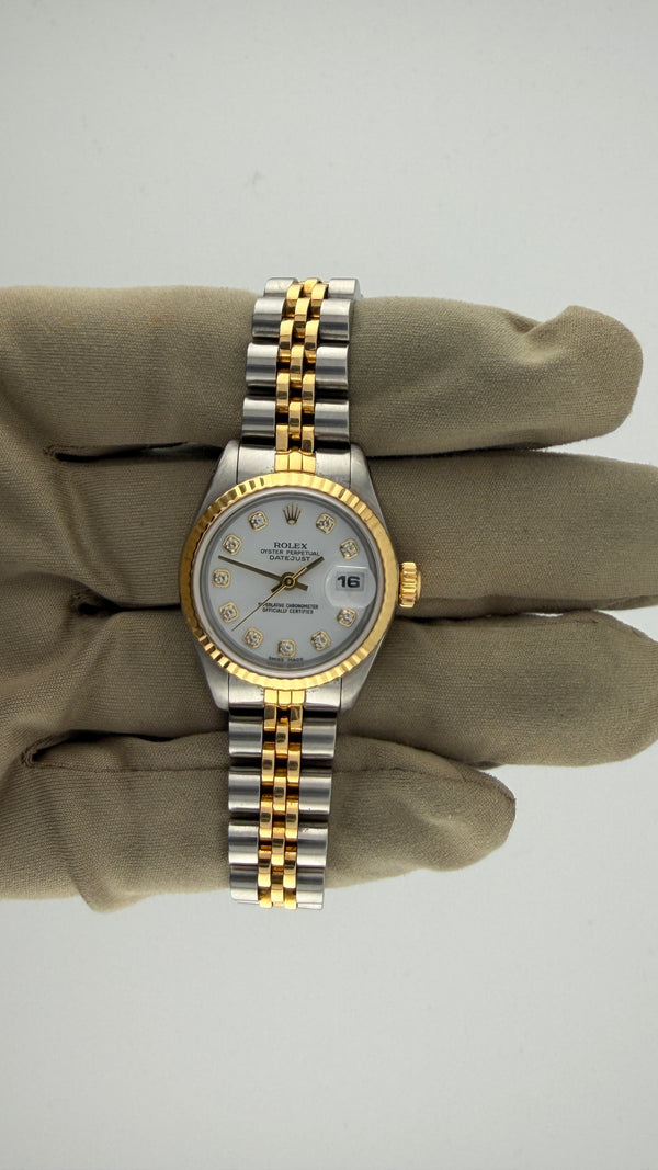 1987 Rolex Date-Just 26 White Diamond Dial 69173 (Watch,Box)