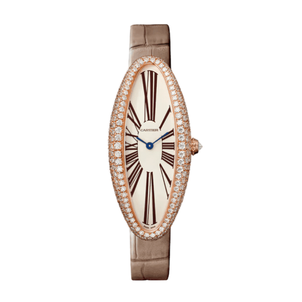 Cartier Baignoire Allongée Silver Leather 21mm