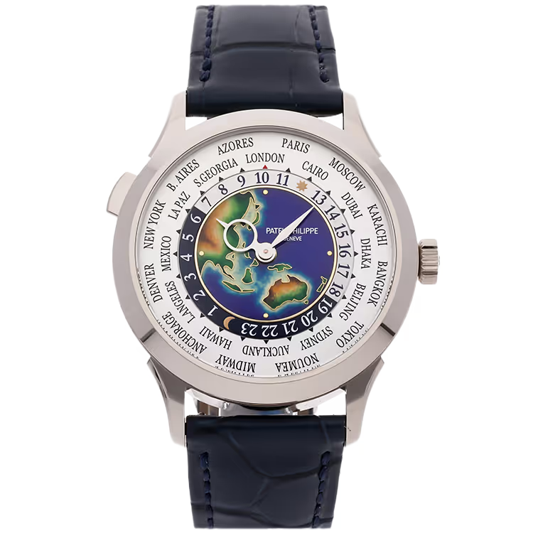Patek Philippe Complications Blue Dial World Time White Gold Leather Strap 39mm - Image 1