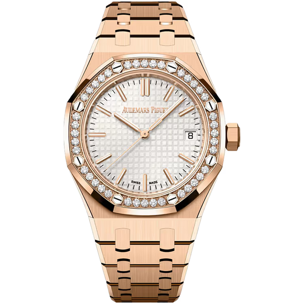 Audemars Piguet Royal Oak White Dial Rose Gold Diamond Bezel 34mm