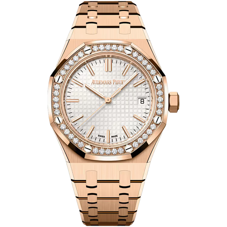 Audemars Piguet Royal Oak White Dial Rose Gold Diamond Bezel 34mm - Image 1