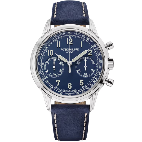 Patek Philippe Complications Blue Dial Chronograph White Gold Leather Strap 41mm