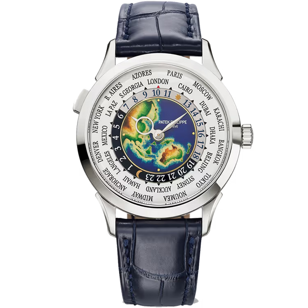 Patek Philippe Complications Blue Dial World Time White Gold Leather Strap 39mm