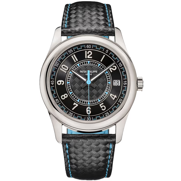 Patek Philippe Calatrava Black Dial Blue White Gold Leather Strap 40mm