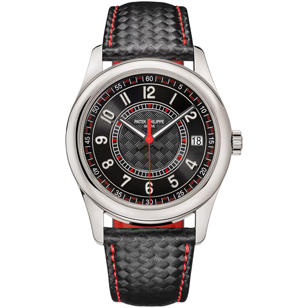 Patek Philippe Calatrava Black Dial Red White Gold Leather Strap 40mm