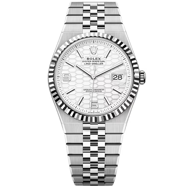 Rolex Land-Dweller 40 White Honeycomb Dial Oystersteel & White Gold Fluted Bezel Flat Jubilee Bracelet 40mm