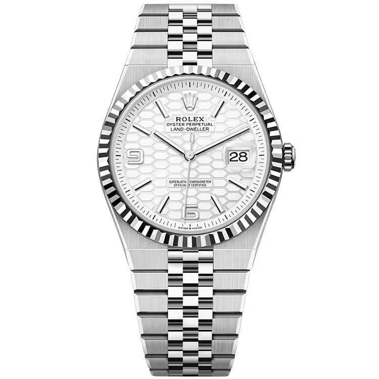 Rolex Land-Dweller 40 White Honeycomb Dial Oystersteel & White Gold Fluted Bezel Flat Jubilee Bracelet 40mm - Image 1