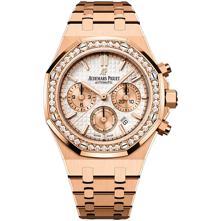 Audemars Piguet Royal Oak White Dial Chronograph Rose Gold Diamond Bezel 38mm - Image 1
