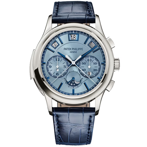 Patek Philippe Grand Complication Ice Blue Dial Minute Repeater Perpetual Calendar Chronograph White Gold Leather Strap 42mm