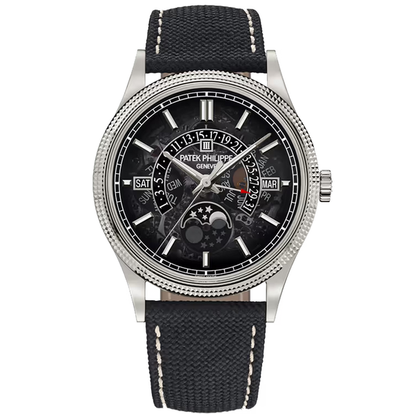 Patek Philippe Grand Complication Black Dial Perpetual Calendar White Gold Rubber Strap 40mm
