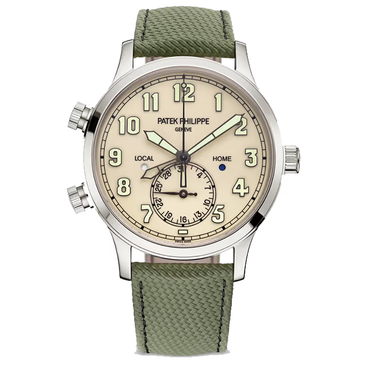 Patek Philippe Complications White Dial Calatrava Pilot Travel Time White Gold Rubber Strap 42mm - Image 1
