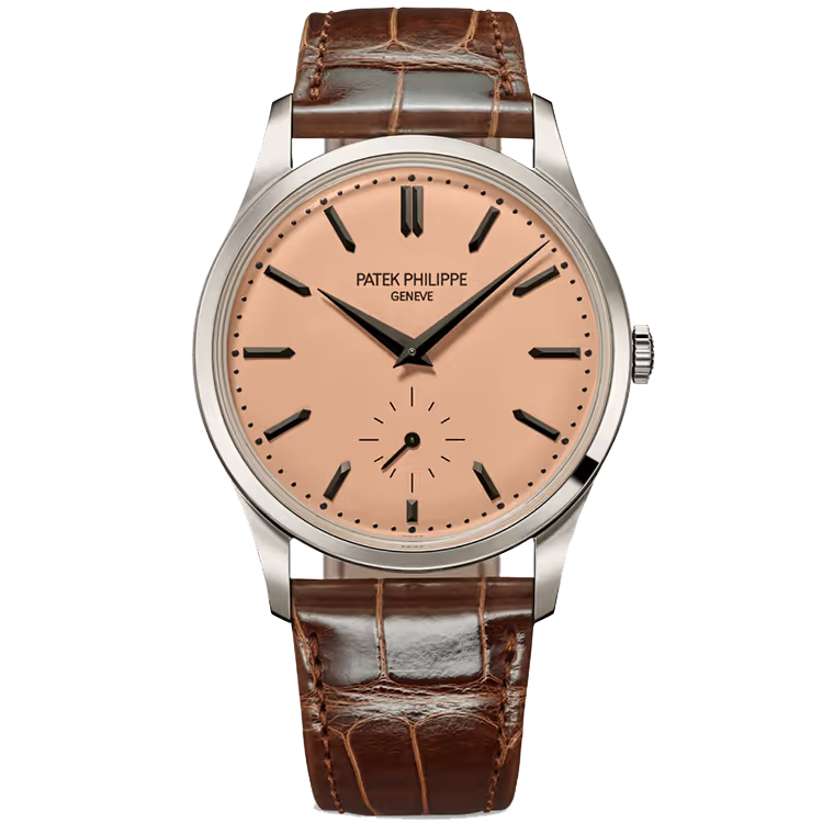 Patek Philippe Calatrava Salmon Dial Platinum Leather Strap 38mm - Image 1