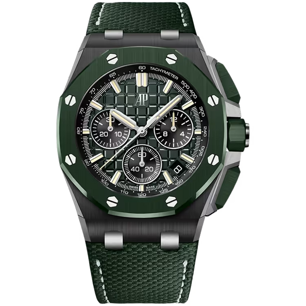 Audemars Piguet Royal Oak Offshore Green Dial Flying Chronograph Black Ceramic Rubber Strap 43mm