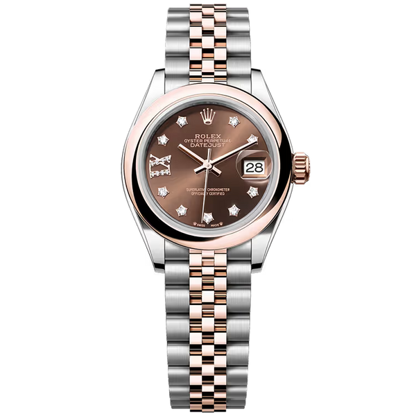 Rolex Datejust 28 Chocoalate Single Roman Diamond Dial Steel & Rose Gold Smooth Bezel Jubilee Bracelet 28mm