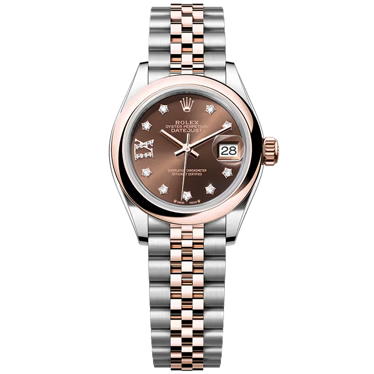 Rolex Datejust 28 Chocoalate Single Roman Diamond Dial Steel & Rose Gold Smooth Bezel Jubilee Bracelet 28mm - Image 1