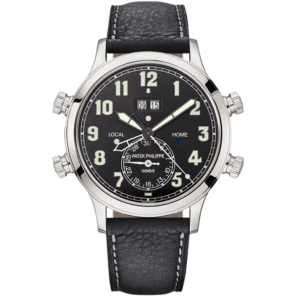 Patek Philippe Grand Complications Black Dial Alarm Travel Time Platinum Leather Strap 42mm