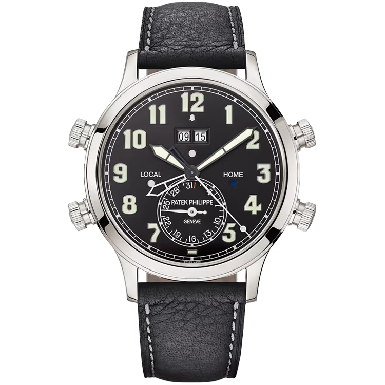 Patek Philippe Grand Complications Black Dial Alarm Travel Time Platinum Leather Strap 42mm - Image 1