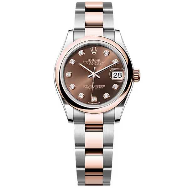 Rolex Datejust 31 Chocolate Diamond Dial Steel & Rose Gold Smooth Bezel Oyster Bracelet 31mm