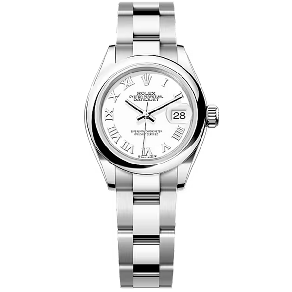 Rolex Datejust 28 White Roman Dial Stainless Steel Smooth Bezel Oyster Bracelet 28mm
