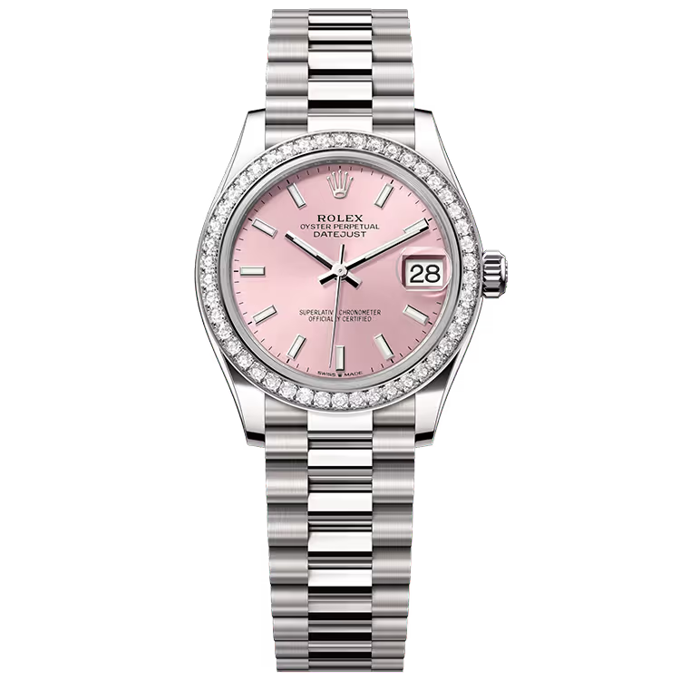Rolex Datejust 31 Pink Dial White Gold Diamond Bezel Presidential Bracelet 31mm - Image 1