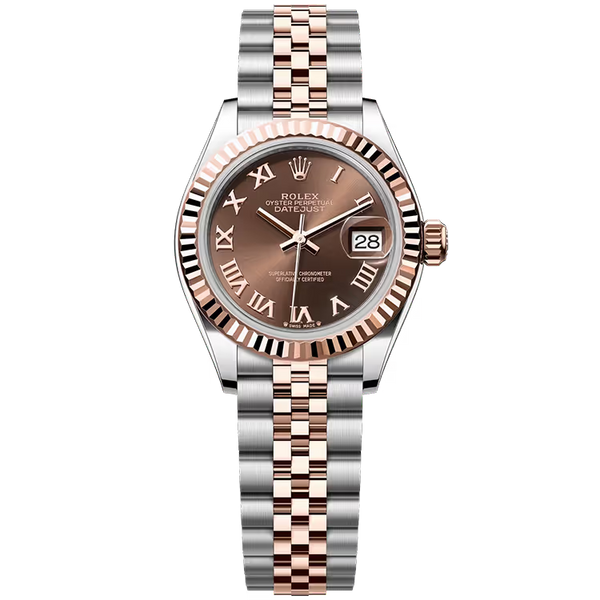Rolex Datejust 28 Chocolate Roman Dial Steel & Rose Gold Fluted Bezel Jubilee Bracelet 28mm