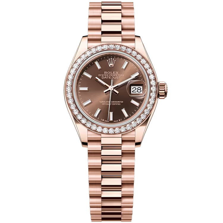 Rolex Datejust 28 Chocolate Dial Rose Gold Diamond Bezel Presidential Bracelet 28mm - Image 1