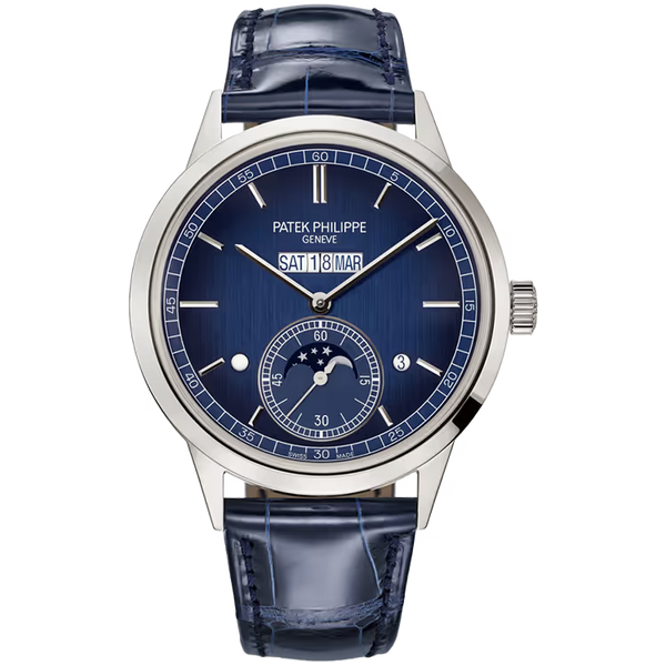 Patek Philippe Grand Complications Blue Dial Perpetual Calendar Platinum Leather Strap 41mm