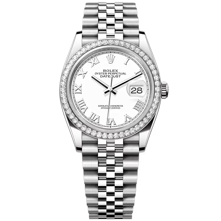 Rolex Datejust 36 White Roman Dial Stainless Steel Diamond Bezel Jubilee Bracelet 36mm - Image 1