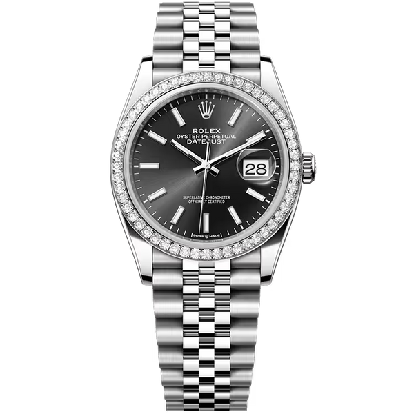Rolex Datejust 36 Black Dial Stainless Steel Diamond Bezel Oyster Bracelet 36mm