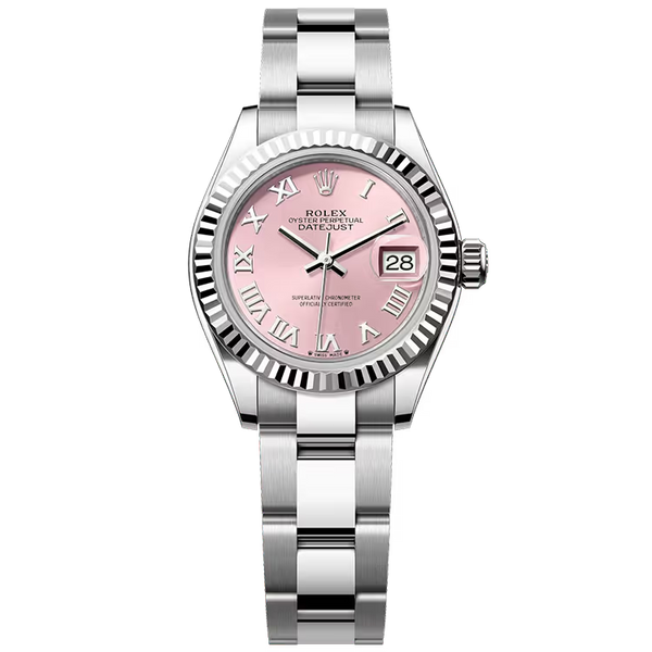 Rolex Datejust 28 Pink Roman Dial Stainless Steel Fluted Bezel Oyster Bracelet 28mm