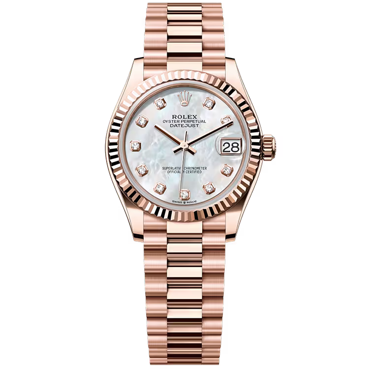 Rolex Datejust 31 Mother of Pearl Diamond Dial Rose Gold Fluted Bezel Presidential Bracelet 31mm - Image 1