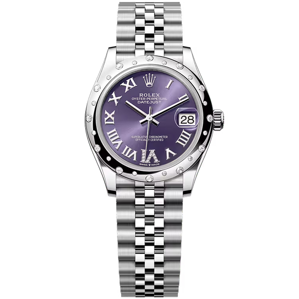 Rolex Datejust 31 Purple Roman Diamond Dial Stainless Steel Star Diamond Bezel Jubilee Bracelet 31mm