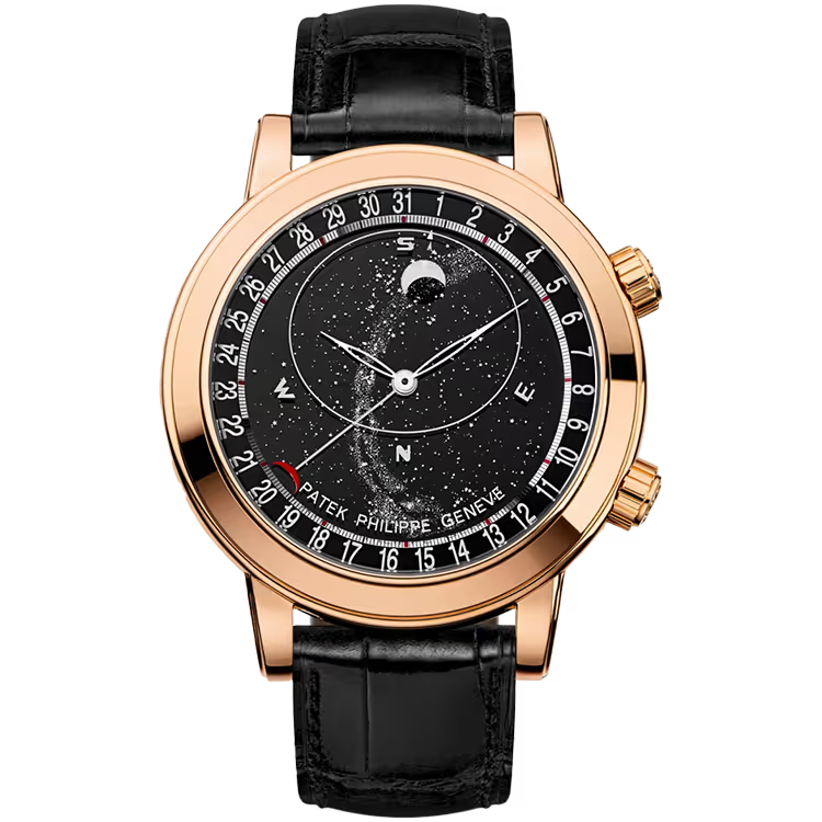 Patek Philippe Grand Complications Black Dial Celestial Moon Age Rose Gold Leather Strap 44mm - Image 1