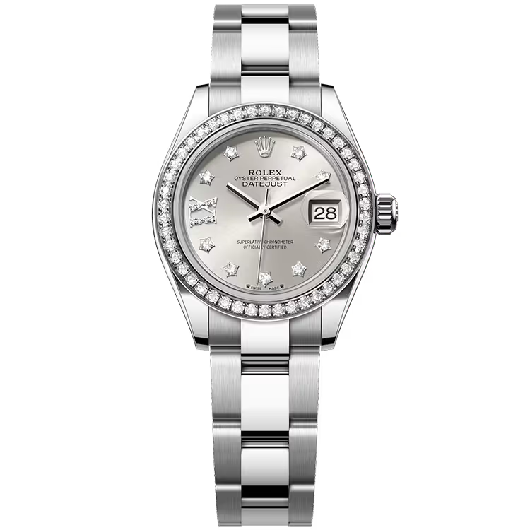 Rolex Datejust 28 Silver Single Roman Diamond Dial Stainless Steel Diamond Bezel Oyster Bracelet 28mm - Image 1