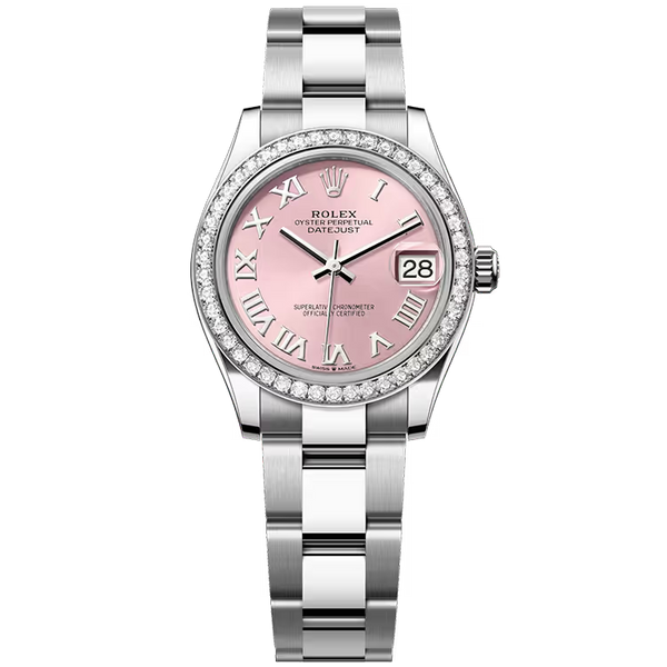 Rolex Datejust 31 Pink Roman Dial Stainless Steel Diamond Bezel Oyster Bracelet 31mm