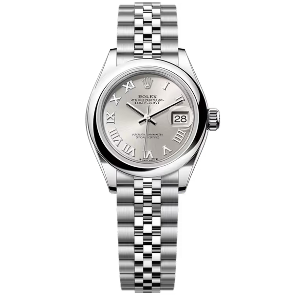 Rolex Datejust 28 Silver Roman Dial Stainless Steel Smooth Bezel Jubilee Bracelet 28mm