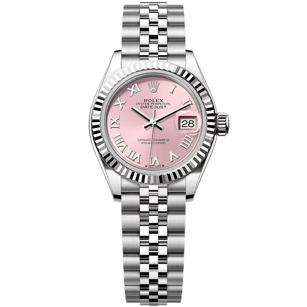 Rolex Datejust 28 Pink Roman Dial Stainless Steel Fluted Bezel Jubilee Bracelet 28mm