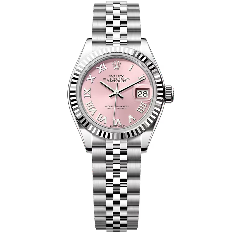 Rolex Datejust 28 Pink Roman Dial Stainless Steel Fluted Bezel Jubilee Bracelet 28mm - Image 1