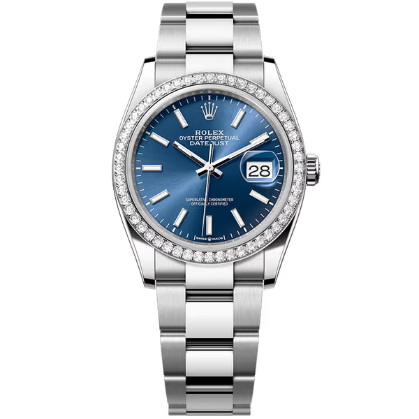 Rolex Datejust 36 Blue Dial Stainless Steel Diamond Bezel Oyster Bracelet 36mm