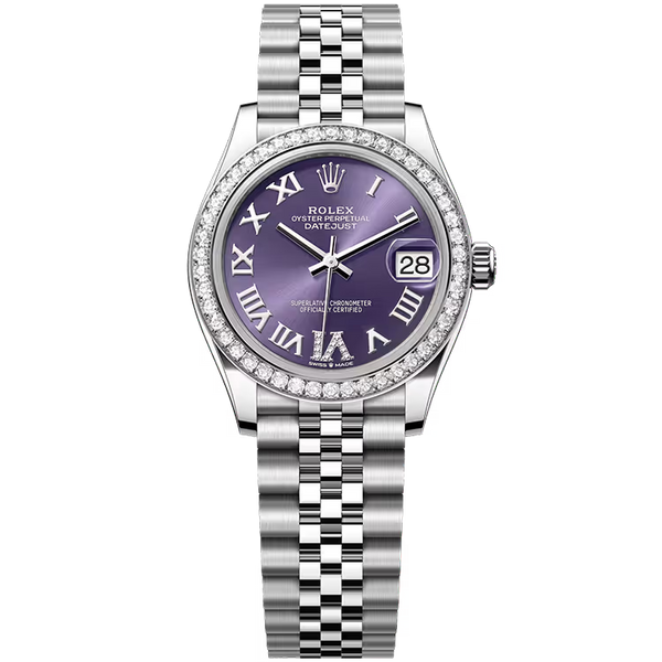 Rolex Datejust 31 Purple Roman Diamond Dial Stainless Steel Diamond Bezel Jubilee Bracelet 31mm
