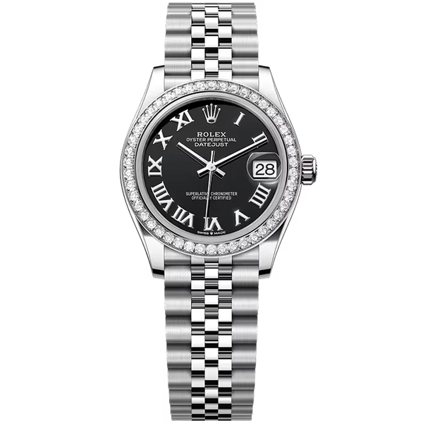 Rolex Datejust 31 Black Roman Dial Stainless Steel Diamond Bezel Jubilee Bracelet 31mm