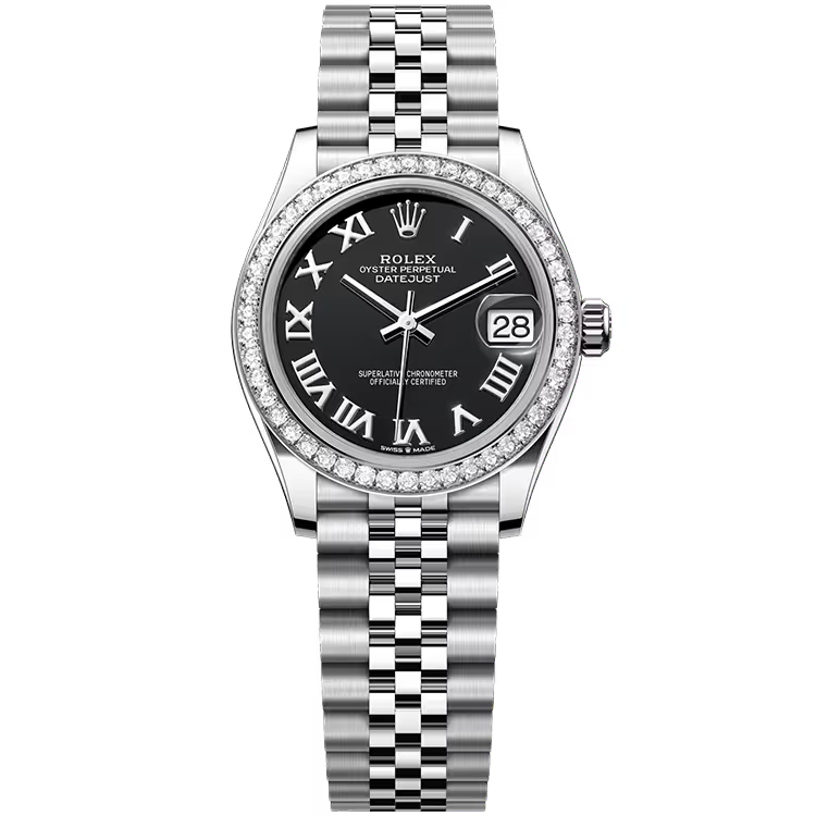 Rolex Datejust 31 Black Roman Dial Stainless Steel Diamond Bezel Jubilee Bracelet 31mm - Image 1